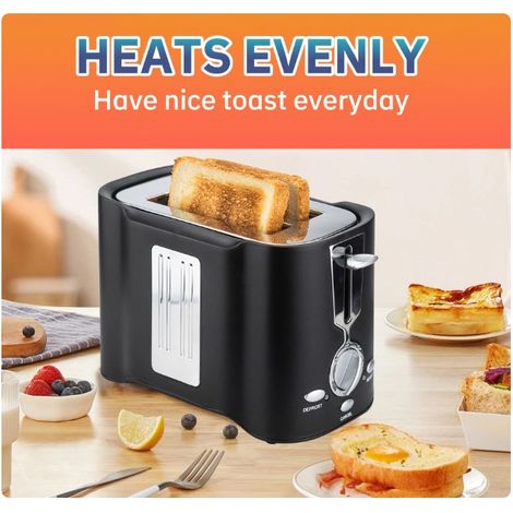 Doppeltoaster, extra breite Schlitze, herausnehmbare und leicht zu reinigende Krümelschublade, schwarz und silber. (1/5)