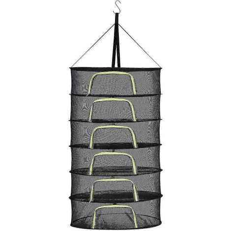 Mehrstufiger, faltbarer, hängender Kräutertrockner aus Netzgewebe mit Trockenbeutel für Blüten, Knospen und Pflanzen - Modell B-6 Stufen (1/5)