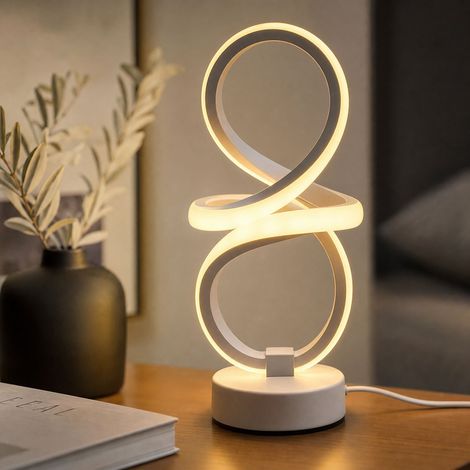 Lampe de table spirale LED design moderne, variateur 3 couleurs, USB, aluminium et PP, base antidérapante, blanche ou noire, 30cm (1/4)