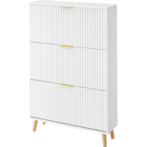 Vasagle – Armoire à chaussures 3 portes abattantes – Structure compacte 24x80x123 cm – Matériaux robustes – Fixation murale incluse – Blanc (1/5)