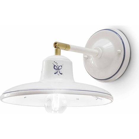 Applique Classica Como Ottone E Ceramica Bianco Decorato Filo Blu 1 Luce E14 (1/5)