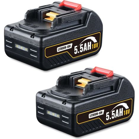 2x Batteries 18V LXT Li-ION BL1860B pour MAKITA 197293-4 BL1850B BL1830 BL1860 BL1850 BL1850B BL1840B BL1840 BL1835 BL1845 194204-5 LXT-400 avec indicateur LED batterie outil 5.5AH (1/5)