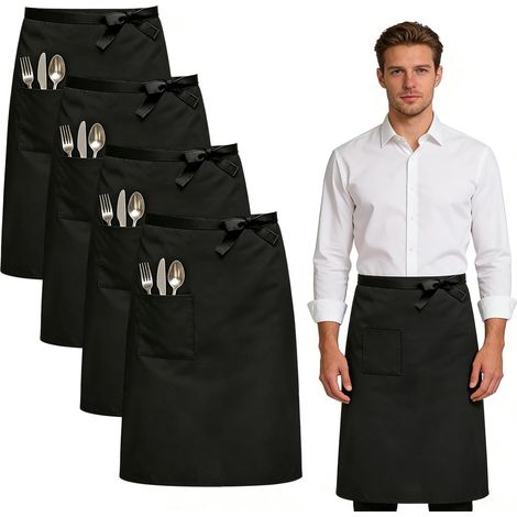 Tablier avec Poche, 68x70 cm Tablier de Serveur avec Réglable Long, Tablier de Cuisine Femme Homme Demi-travail Tablier Taille Noir pour Cuisine Restaurant Bistro Fleuriste Café (1/5)