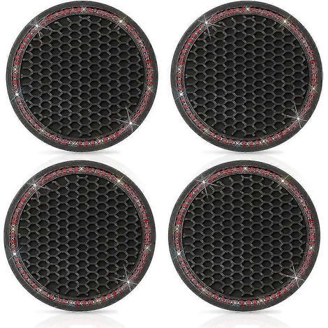 Dessous de verre de voiture à strass pour femme, tapis de verre antidérapant en cristal, dessous de verre en silicone de 6,9 cm pour porte-gobelet de voiture, sous-verre à strass pour intérieur de voi (1/5)