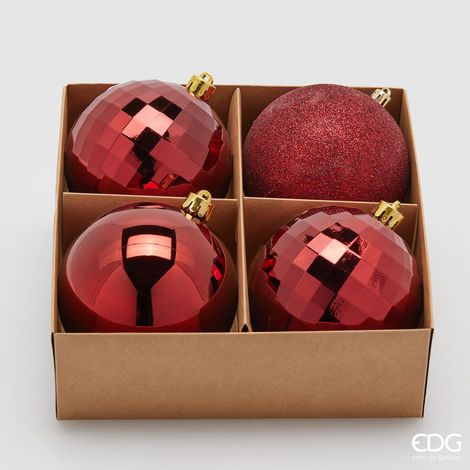 EDG Set 4 Pezzi Palla Di Natale Mirrormix Assortiti Rosso Scuro 10 Cm