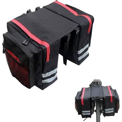 Sac de Vélo Porte Bagage Arrière, Double Étanche pour VTT Outdoor Voyage Cyclisme avec Housse de Pluie, Rouge (1/5)