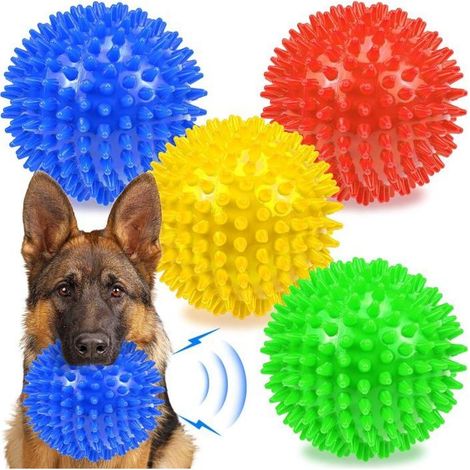 Quatre balles pointues de couleurs différentes, résistantes et adaptées aux chiens de taille moyenne à grande qui aiment mâcher. (1/5)