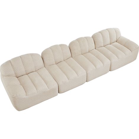 Canapé modulaire 4 places, forme coquillage, canapé sans structure en mousse haute densité 32D, assise profonde, idéal pour le salon, tissu doux, beige blanc (1/5)