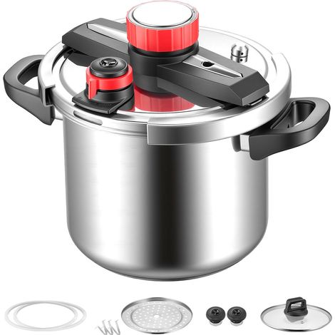 Autocuiseur 7L inox, avec panier vapeur et couvercle en verre trempé. 3 réglages de pression (viande, légumineuses, riz, soupe, sauces) jusqu'à 100 kPa. (1/5)