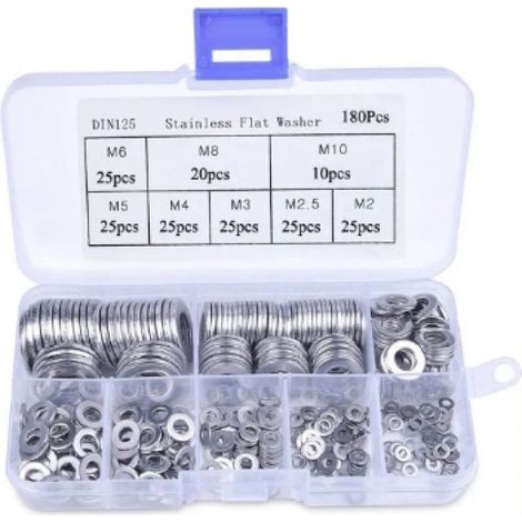 Lot de 180 rondelles plates rondes M2-10 en acier inoxydable pour vis, boulons, décoration d'intérieur, réparation générale (1/2)
