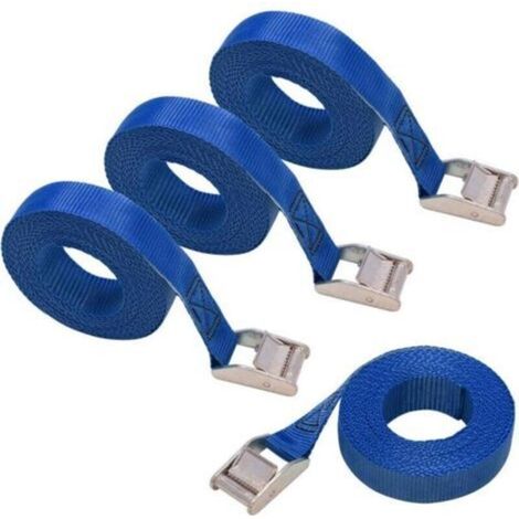 Lot de 5 sangles d’arrimage, longueur 3 m, largueur 25 mm, capacité d’arrimage 150 kg, Bleu