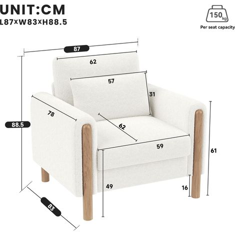 Modulares Sofa aus Stoff in Weiß 87 x 83 x 88.5 cm HOMAIRE (1/5)