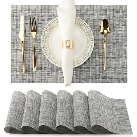 Lot de 6 sets de table - Set de table - Set de table en PVC - Set de table isolant - Sets de table lavables - Sets de table antidérapants - Set de table isolant - pour cuisine, salle à manger - 45 x 3 (1/3)