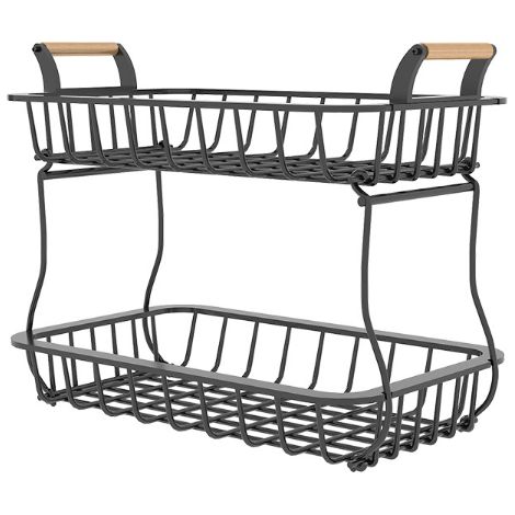 Cesta de frutas de 2 niveles, frutero de metal, cesta de pan, estante de fruta extraíble, cesta de almacenamiento de cocina, tornillos verticales, pan de frutas, bocadillos de verduras, bronce b