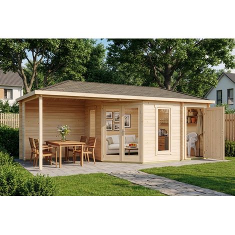 Alpholz Gartenhaus aus Holz, Holzhaus mit 28 mm Wandstärke inklusive Terrasse Blockbohlenhaus (1/4)