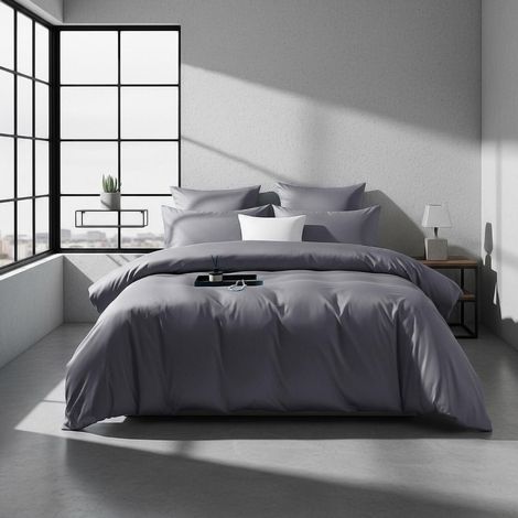 Bettwäsche-Set 155x220 cm Mako Satin Hellgrau Uni Baumwolle mit 2 Kissenbezügen 80x80 cm