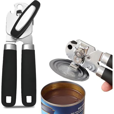 Ouvre-bouteille manuel - Ouvre-boîte - Tire-bouchon - Décapsuleur - Acier inoxydable - Noir (1/5)