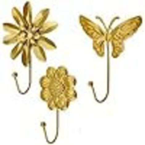 Ganchos decorativos de hierro para sombreros, 11x9 cm, para montaje en pared, 3 piezas, bonitos y prácticos, varios diseños, estilo retro, ganchos dorados, para dormitorio, sala de estar, cocina, baño (1/4)
