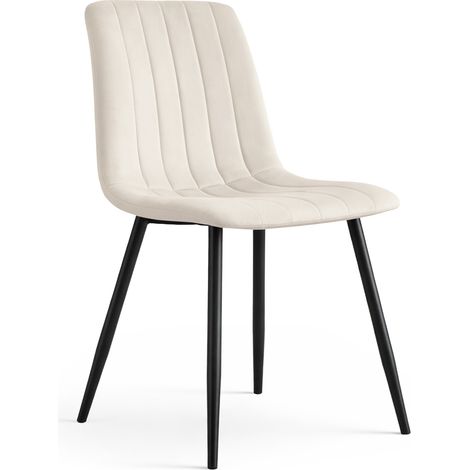 Silla de terciopelo acolchada LIVO Beige patas negras (1/5)