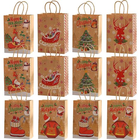 sacs Cadeaux De Nol,12 Pice Sac Cadeau Noel En Papier Kraft Pochette Cadeau Noel Reutilisable Sac Papier Cadeau Noel Avec Poigne Pochettes De Nol (1/5)