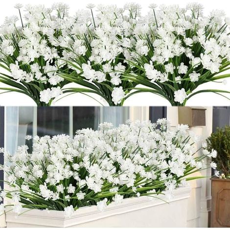 Plante fleurie artificielle Plantes et fleurs artificielles d'extérieur résistantes aux UV Blanc 8PCS (1/4)