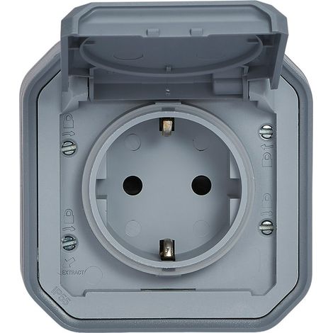 Legrand Interruptor plexo toma 2p+t superficie gris