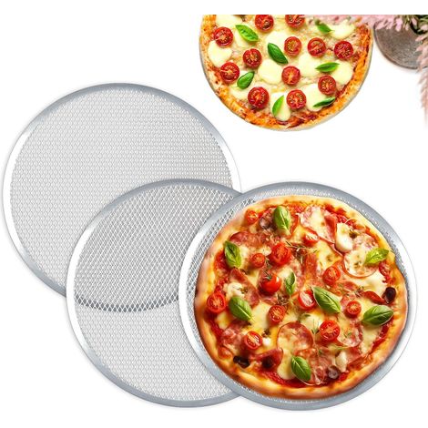 Lot de 3 Grille à Pizza 33 CM, Plaque à Pizza en Aluminium, Plat Pizza Rond pour Pizza, Grille de Barbecue (1/5)