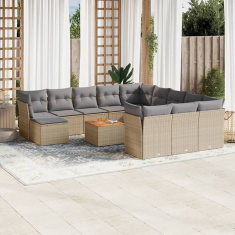 13-tlg. Garten-Sofagarnitur mit Kissen Beige Poly Rattan vidaXL (1/3)