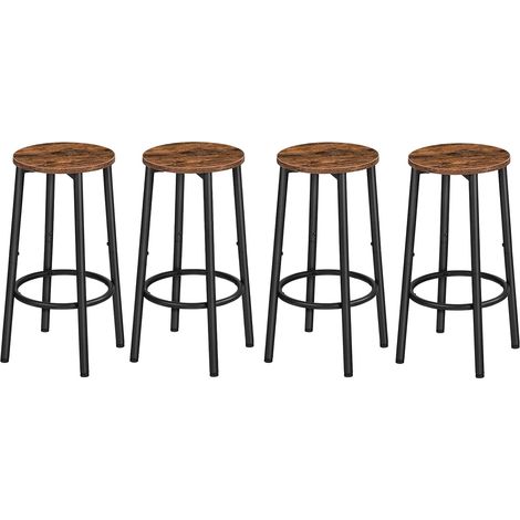 Tabourets de Bar, Lot de 4, Tabourets Hauts pour comptoir, Chaises de Cuisine avec Cadre métallique, pour Cuisine, Bar, café, Salle à Manger, Marron Rustique et Noir (1/5)