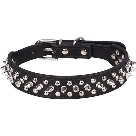 Collier pour chien à griffes larges réglables, collier en cuir PU avec rivets en forme de champignon, collier résistant pour animaux de compagnie - Noir - Taille M 42 x 2,5 cm (1/5)