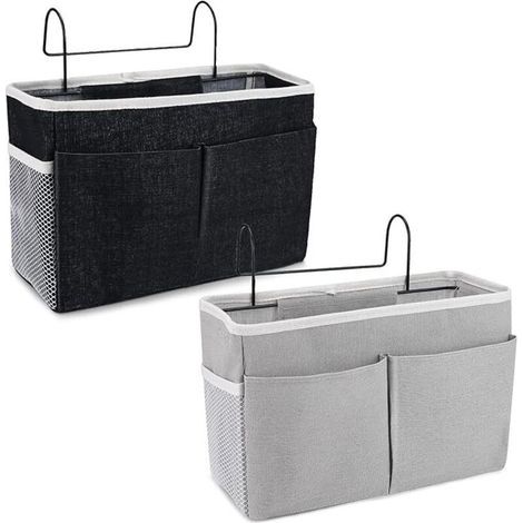 ALLIANDIS Organisateur de Chevet 2 PCS Sacs de Chevet Panier Suspendu Rangement Sac de Rangement Suspendu Étanche avec 3 Poches Rideau Lit Mezzanine (Noir et gris) (1/5)