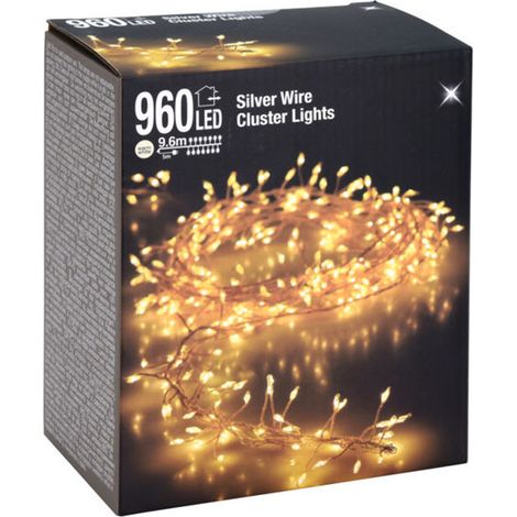 Silver Wire CLUSTER Lights - 960 LED / 9,6 m - Draht Büschel Lichterkette für Außen