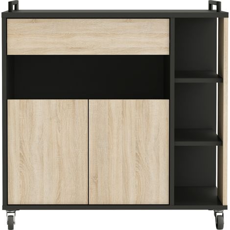 Mueble Auxiliar Microondas Cocina con Ruedas Roble y Negrp 79x79x40 cm