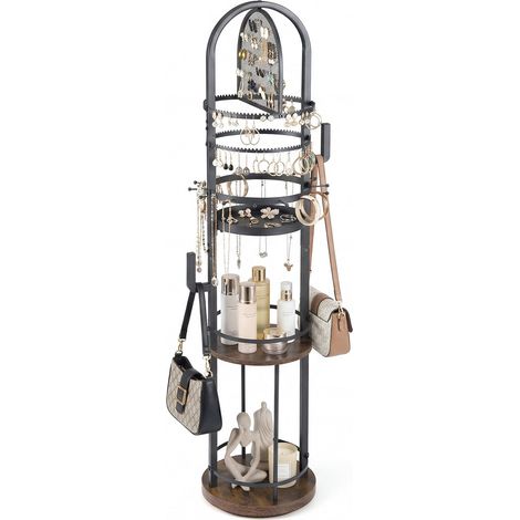 Organizador de joyas giratorio de 360 grados con soportes para pendientes y collares