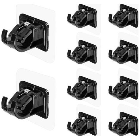 Lot de 10 supports de tringle à rideau auto-adhésifs sans perçage, sans crochets de tringle à rideau réglables sans perçage (noir) (1/5)