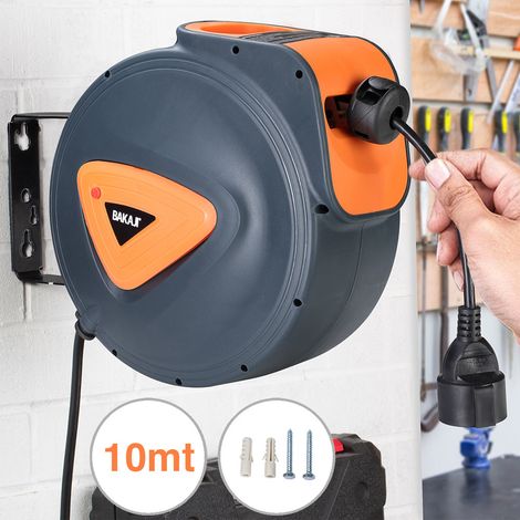 Avvolgicavo Elettrico con Cavo 10mt Prolunga Shucko Avvolgitubo Fissaggio Muro (1/5)