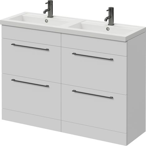 Napoli 390 Gloss White 1200mm 4 Drawer Vanity Unit with Double Lucia Basins - 1200mm - Gunmetal Grey 320mm Handle
