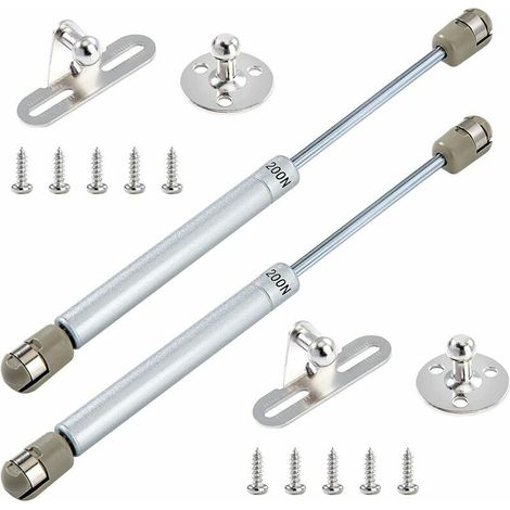 Ammortizzatori a gas 200N/20kg Molla idraulica Ammortizzatore a gas Cerniere con viti per sollevamento porte Mobili per armadi Cucina Ammortizzatore Cerniera Set di 2 (Argento)