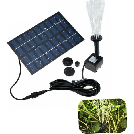 Pompe solaire pour fontaine, pompe solaire pour bassin, pompe à panneau solaire pour jeux d'eau, pour jardin, piscine, bassin, aquarium, fontaine, avec buses (1/5)