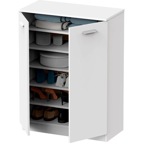 Briebe Nova Armario Dormitorio, Multiusos, Baño, Mueble Cocina, Zapatero 2 Puertas 5 Estantes101x74x36 cm  Blanco