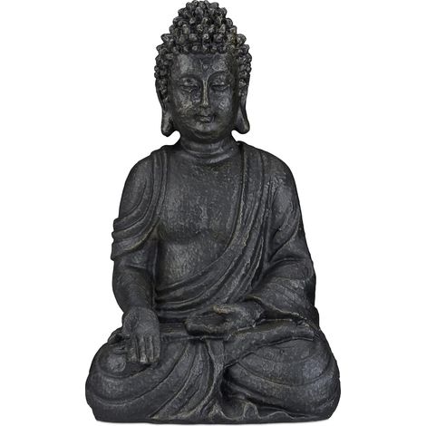 Statue Bouddha en céramique 40cm, décoration Zen Jardin, Sculpture Bouddha Gris Foncé, Figurine Bouddha pour extérieur (1/5)