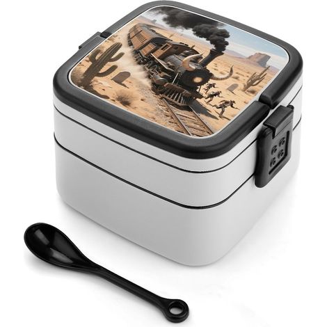 Boîte à bento empilable pour adultes, ornée d'un motif de train (1/5)
