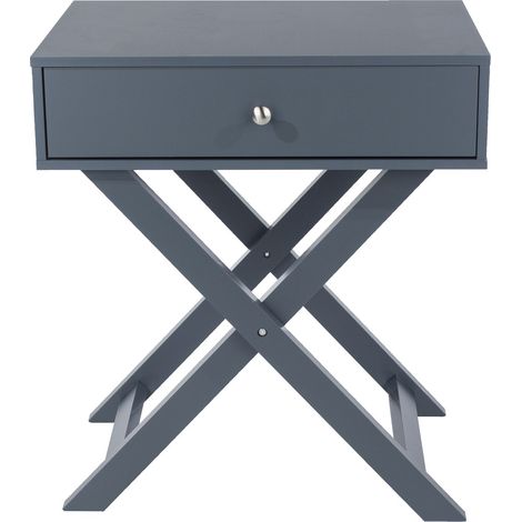 X Leg 1 Drawer Petite Bedside Cabinet - MDF - 55 x 40 x 60 cm - Blue (1/3)
