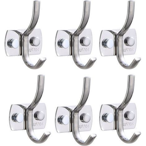 6 Pack Heavy Duty Stainless Steel Wall Mounted Hooks for Coats, Towels, Backpacks, Hats, Keys, for Kitchen, Bathroom, Bedroom (1/4)