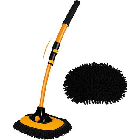 Brosse de lavage inclinable 15° pour voiture – Manche télescopique en aluminium – Tête microfibre anti-rayure – Nettoyage facile de surfaces délicates (1/4)