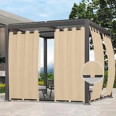 Rideau Extérieur avec Oeillet, Passants en Bas, Résistant aux Intempéries, Beige 132x274cm, Drapes Extérieur, Anti-Déformation (1/5)