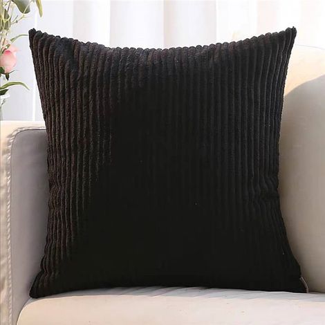 Coussin et housse de coussin Rayé Noir Lot de 2, Velours Côtelé Doux Décoratif Carré Housse de Coussin Housses de Coussin Taie d'oreiller, Décorations de Maison pour Canapé Canapé Lit Chaise 45x45 cm (1/5)