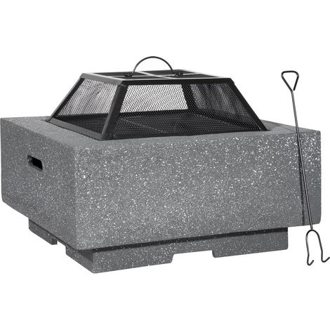 Dellonda DG193 Square MgO Fire Pit with BBQ Grill, Safety Mesh Screen - Dark Grey (1/5)