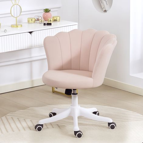 Chaise bureau velours dossier pétale, hauteur réglable, 69x64x80-90 cm rose. Élégance et confort pour un bureau chic, raffiné et résolument féminin. (1/5)