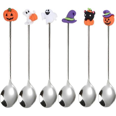 Lot de 6 cuillères à dessert en acier inoxydable, style Halloween-12.80X2.50X0.50CM-Silver